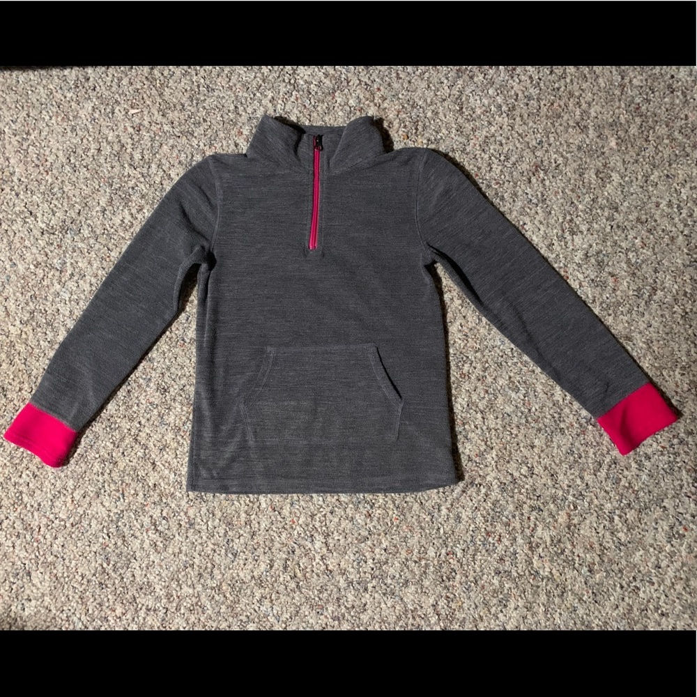 Girls grey 3/4 zip fleece with pink cuffs sz 10